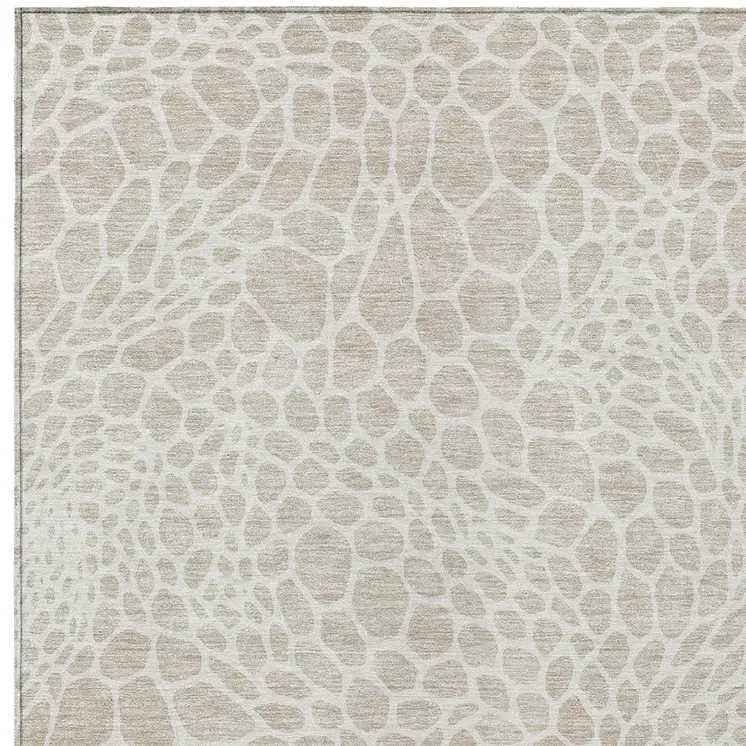 8' X 10' Beige And Ivory Geometric Washable Indoor Outdoor Area Rug