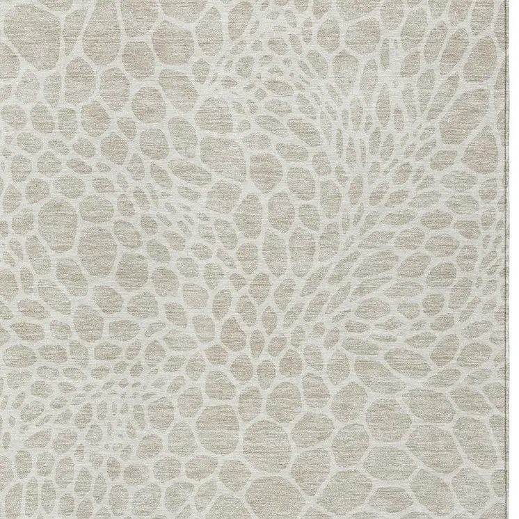 9' X 12' Beige And Ivory Geometric Washable Indoor Outdoor Area Rug