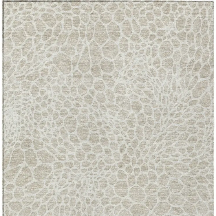 10' X 14' Beige And Ivory Geometric Washable Indoor Outdoor Area Rug