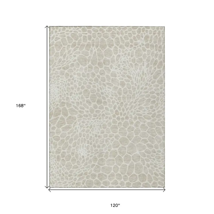 10' X 14' Beige And Ivory Geometric Washable Indoor Outdoor Area Rug