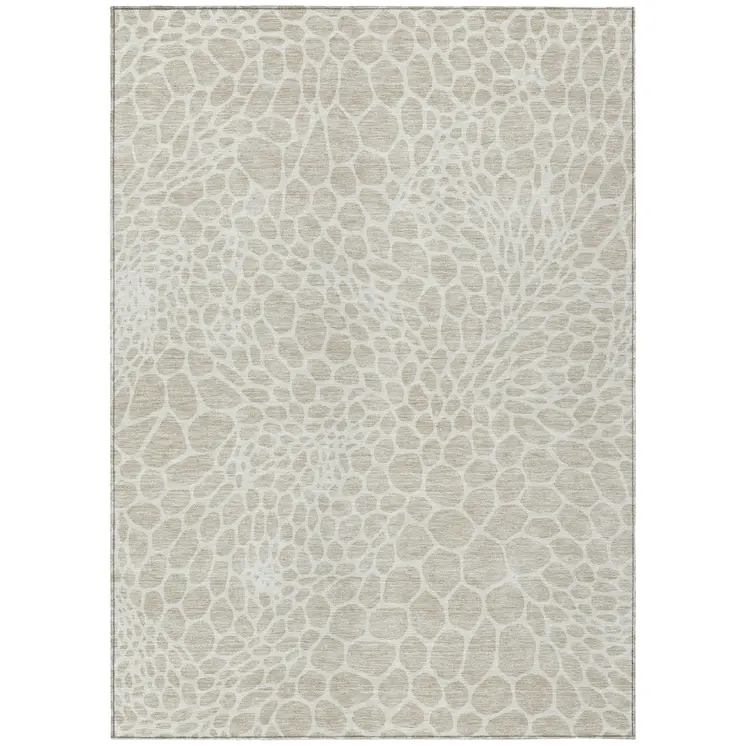10' X 14' Beige And Ivory Geometric Washable Indoor Outdoor Area Rug