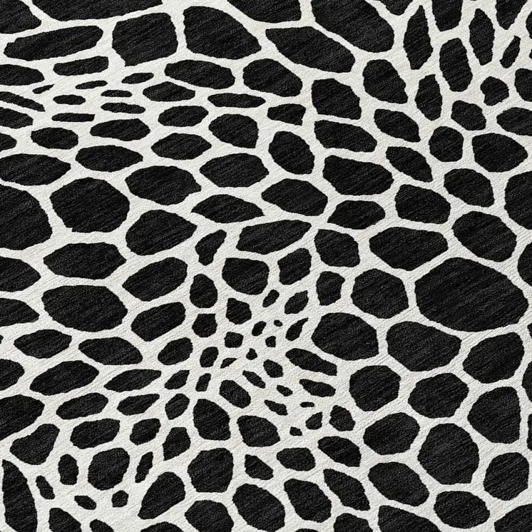 8' Black And Ivory Round Geometric Washable Indoor Outdoor Area Rug
