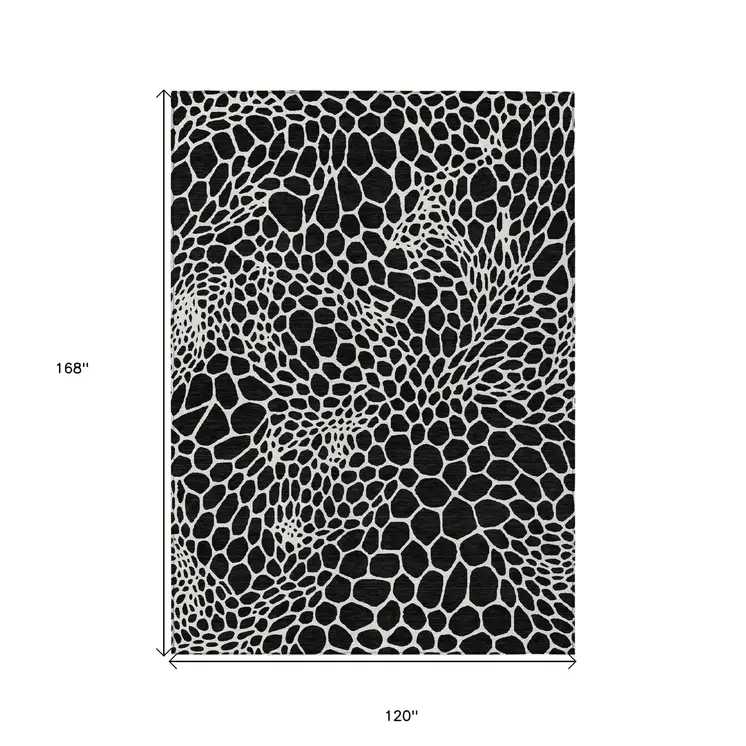 10' X 14' Black And Ivory Geometric Washable Indoor Outdoor Area Rug
