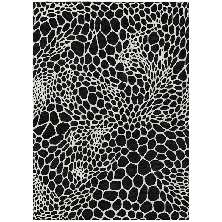 10' X 14' Black And Ivory Geometric Washable Indoor Outdoor Area Rug