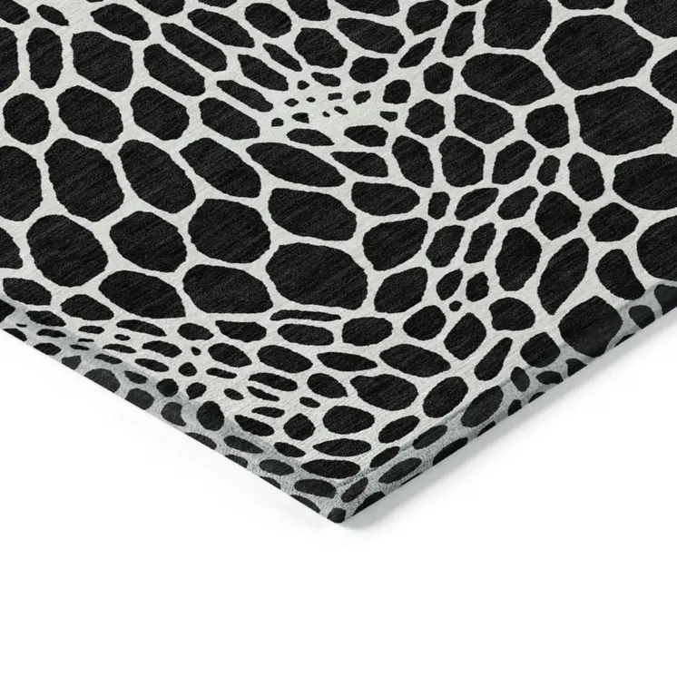 10' X 14' Black And Ivory Geometric Washable Indoor Outdoor Area Rug