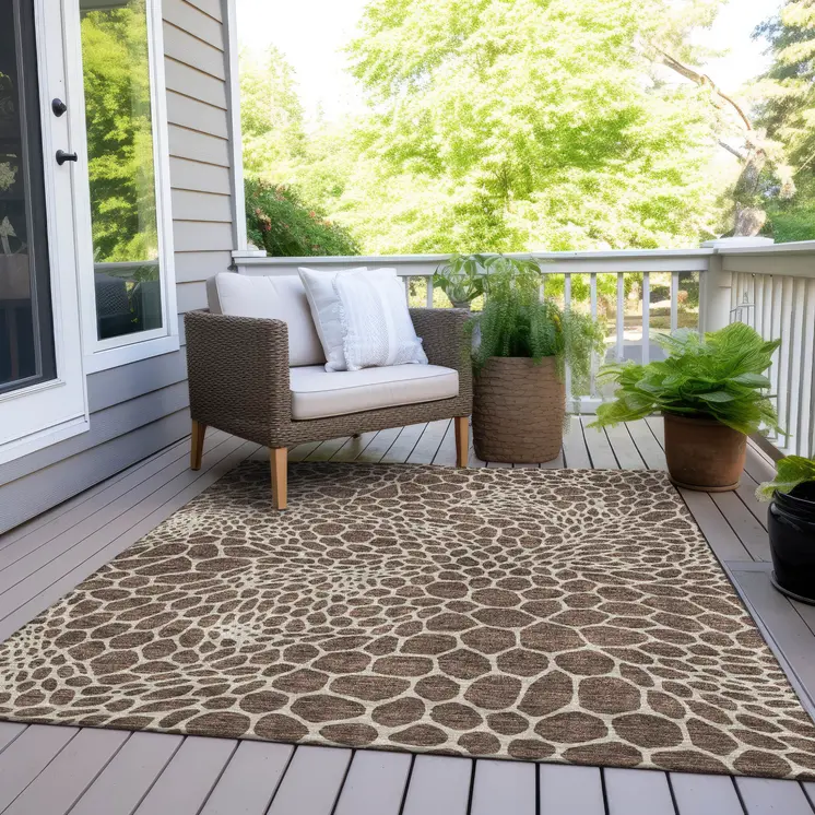 3' X 5' Brown And Beige Geometric Washable Indoor Outdoor Area Rug