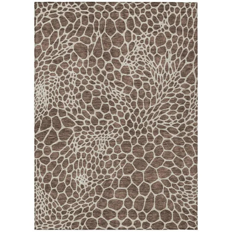 3' X 5' Brown And Beige Geometric Washable Indoor Outdoor Area Rug