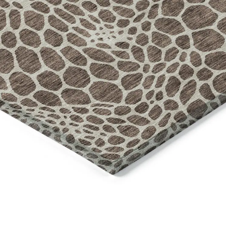 5' X 8' Brown And Beige Geometric Washable Indoor Outdoor Area Rug