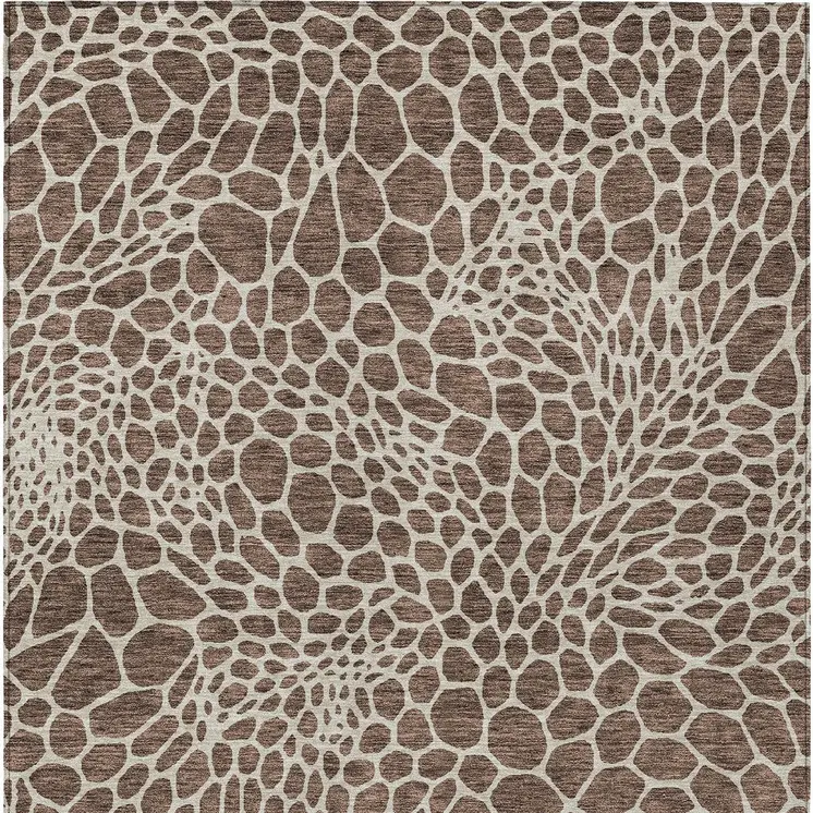 9' X 12' Brown And Beige Geometric Washable Indoor Outdoor Area Rug
