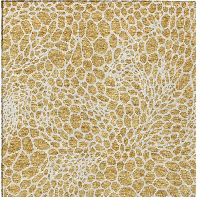 3' X 5' Gold And Ivory Geometric Washable Indoor Outdoor Area Rug