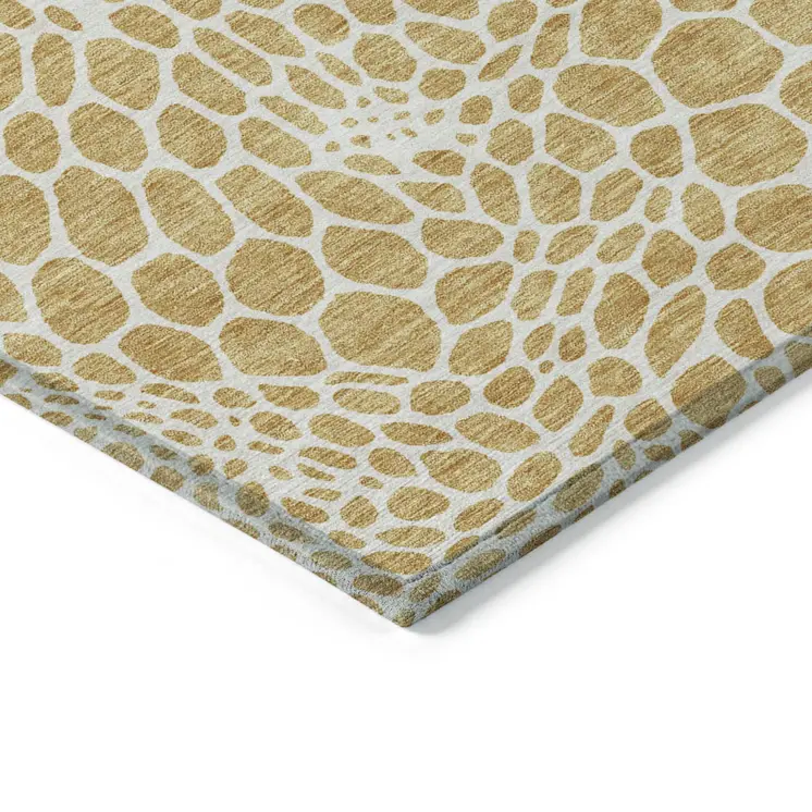 3' X 5' Gold And Ivory Geometric Washable Indoor Outdoor Area Rug