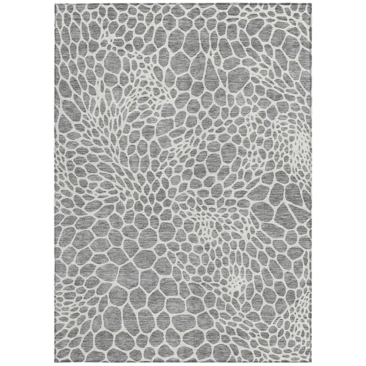 3' X 5' Gray And Ivory Geometric Washable Indoor Outdoor Area Rug