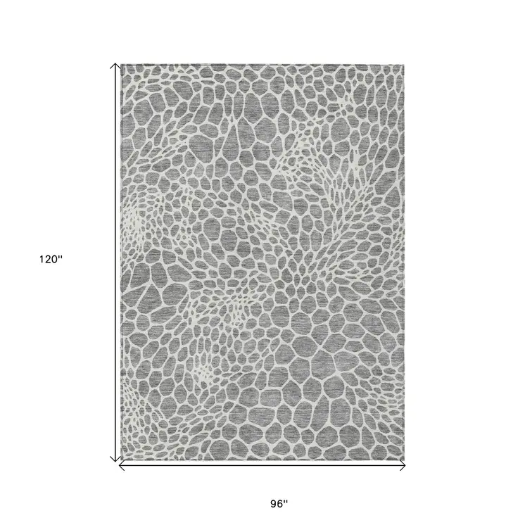 8' X 10' Gray And Ivory Geometric Washable Indoor Outdoor Area Rug