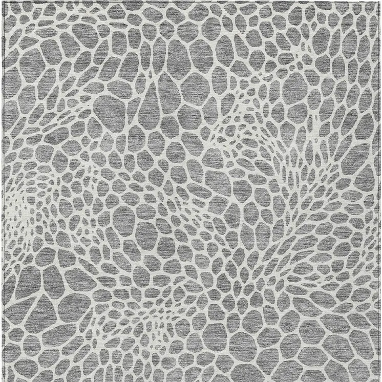 9' X 12' Gray And Ivory Geometric Washable Indoor Outdoor Area Rug