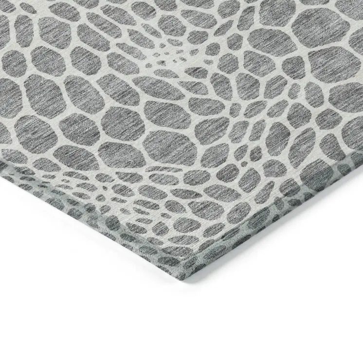 9' X 12' Gray And Ivory Geometric Washable Indoor Outdoor Area Rug