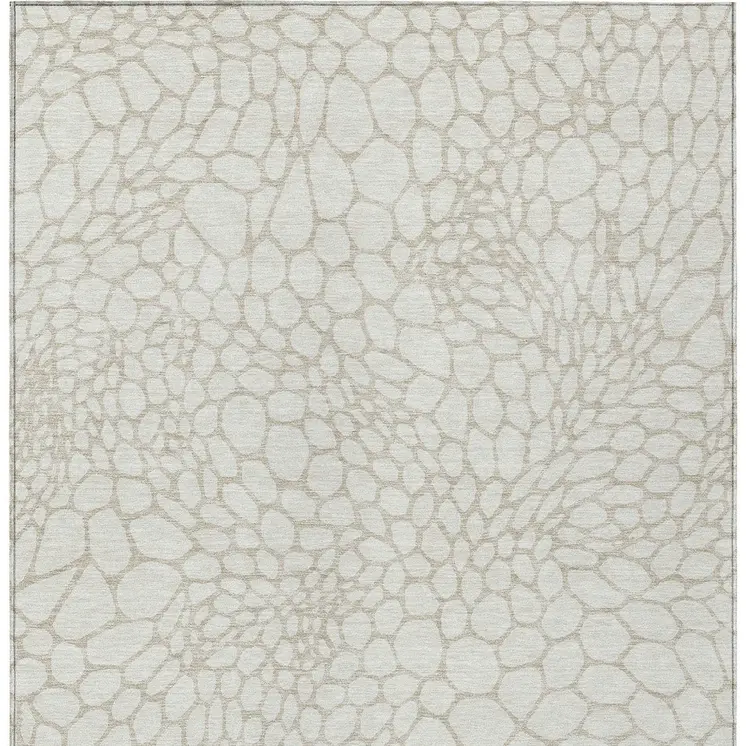 3' X 5' Ivory And Beige Geometric Washable Indoor Outdoor Area Rug