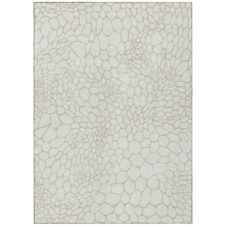 3' X 5' Ivory And Beige Geometric Washable Indoor Outdoor Area Rug