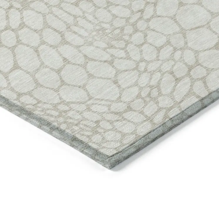 3' X 5' Ivory And Beige Geometric Washable Indoor Outdoor Area Rug