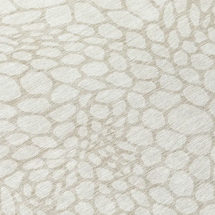8' Ivory And Beige Round Geometric Washable Indoor Outdoor Area Rug