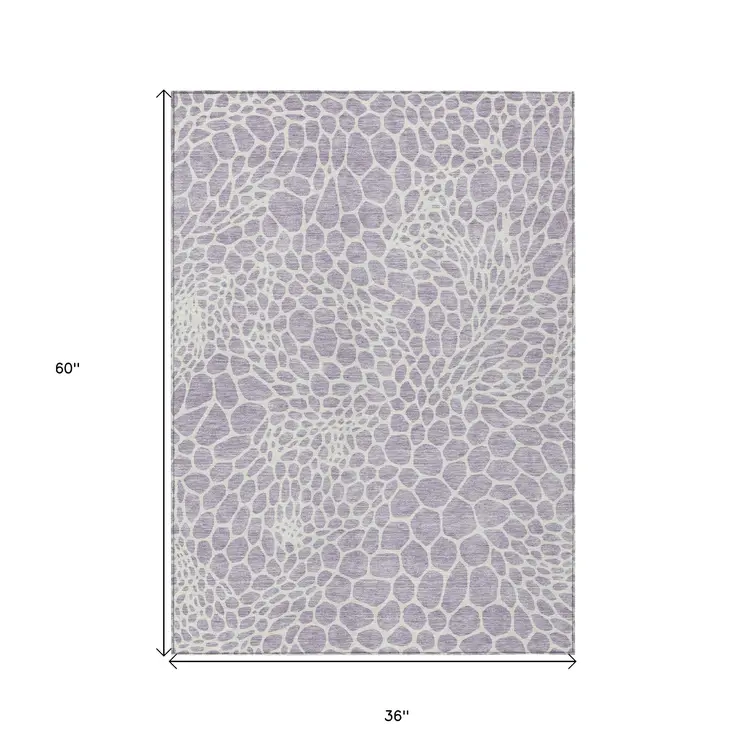 3' X 5' Lilac And Ivory Geometric Washable Indoor Outdoor Area Rug