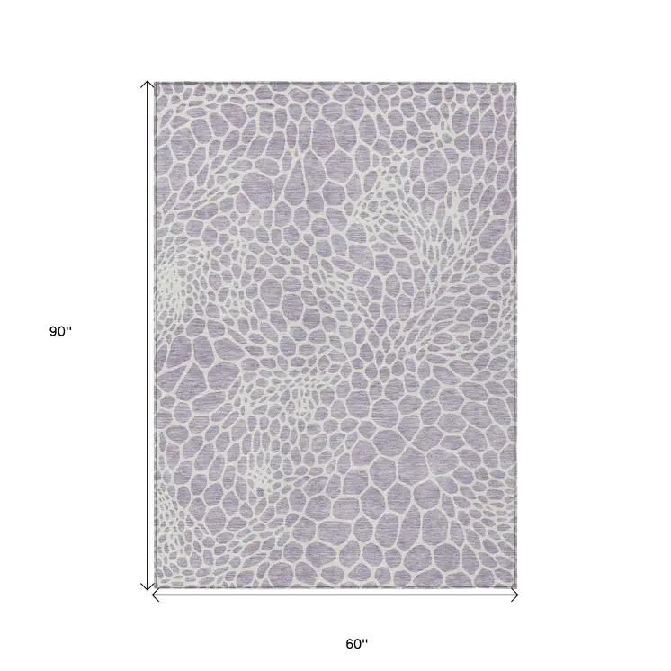 5' X 8' Lilac And Ivory Geometric Washable Indoor Outdoor Area Rug
