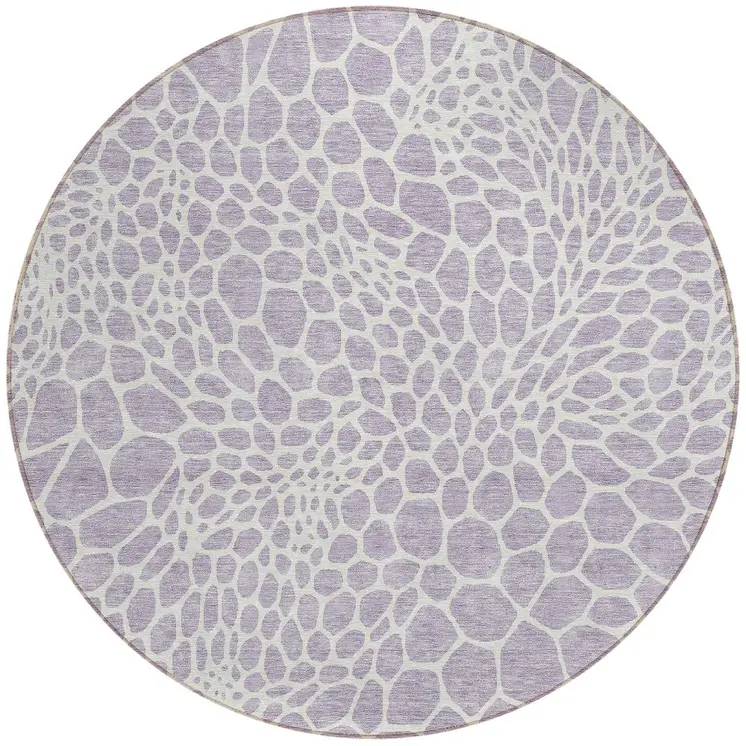 8' Lilac And Ivory Round Geometric Washable Indoor Outdoor Area Rug