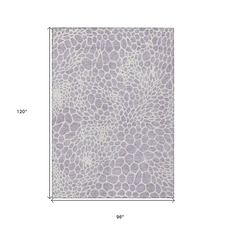 8' X 10' Lilac And Ivory Geometric Washable Indoor Outdoor Area Rug