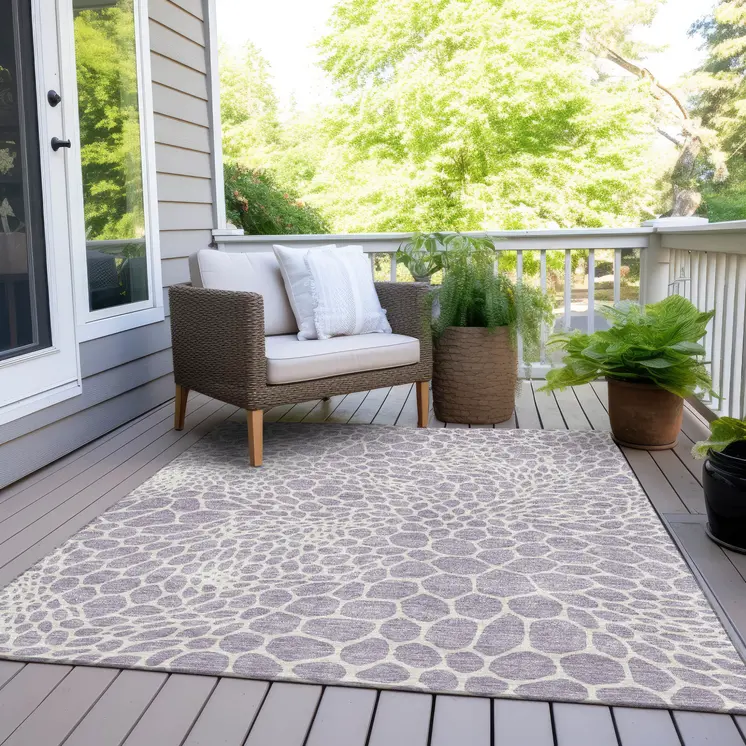 10' X 14' Lilac And Ivory Geometric Washable Indoor Outdoor Area Rug