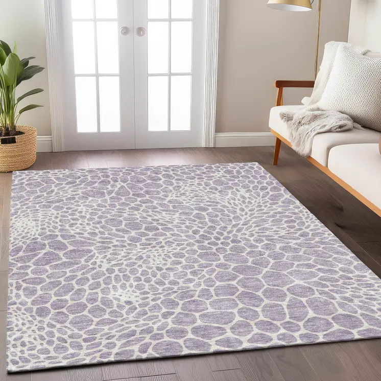 10' X 14' Lilac And Ivory Geometric Washable Indoor Outdoor Area Rug