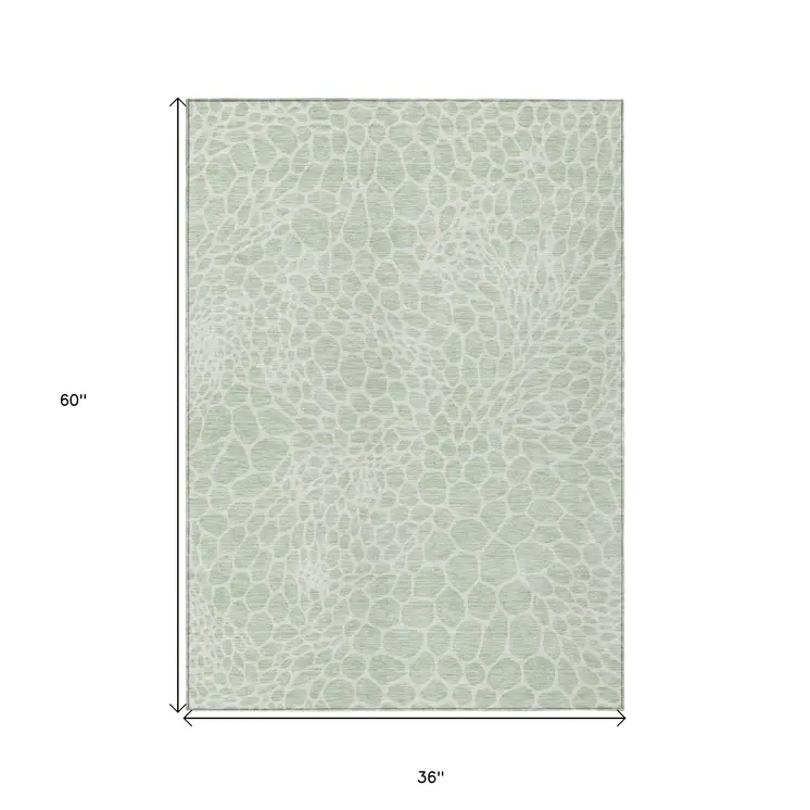 3' X 5' Mint Green And Ivory Geometric Washable Indoor Outdoor Area Rug