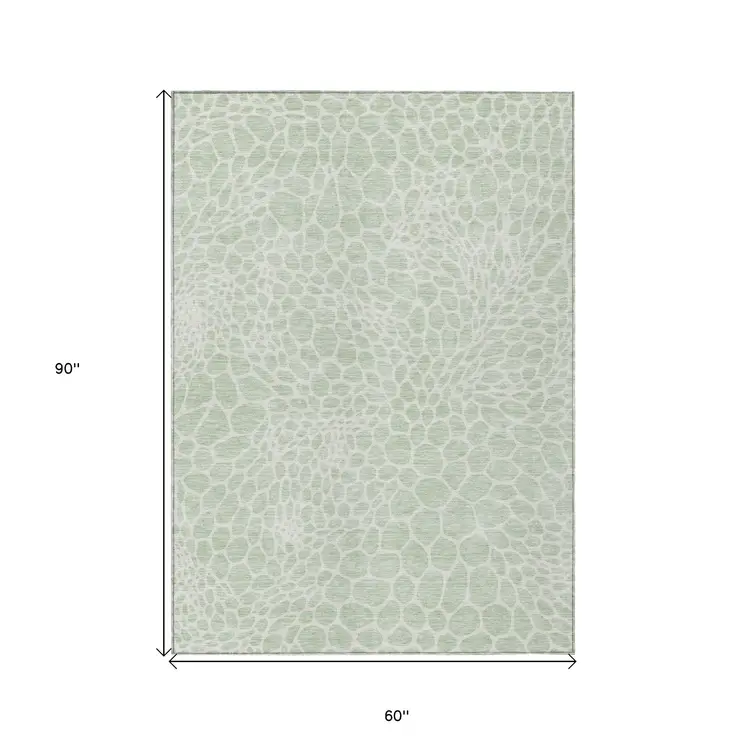 5' X 8' Mint Green And Ivory Geometric Washable Indoor Outdoor Area Rug