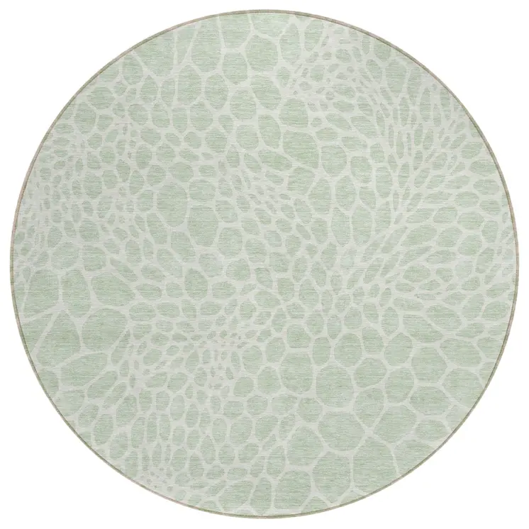 8' Mint Green And Ivory Round Geometric Washable Indoor Outdoor Area Rug
