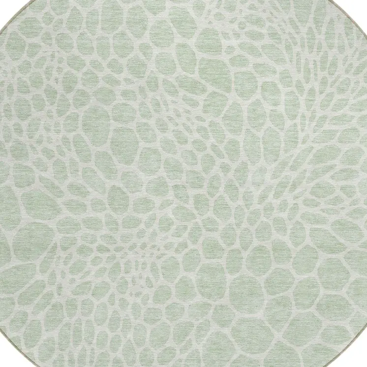 8' Mint Green And Ivory Round Geometric Washable Indoor Outdoor Area Rug