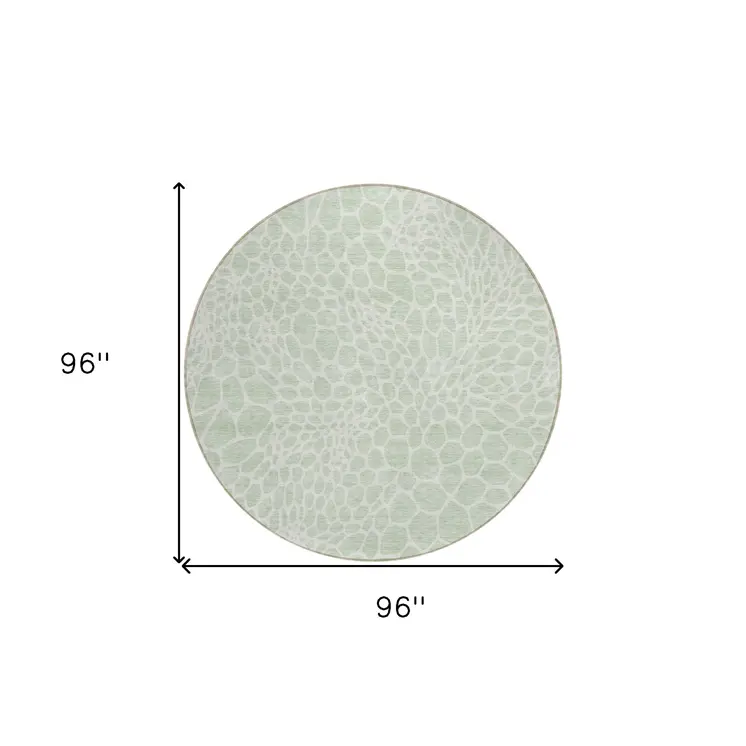 8' Mint Green And Ivory Round Geometric Washable Indoor Outdoor Area Rug