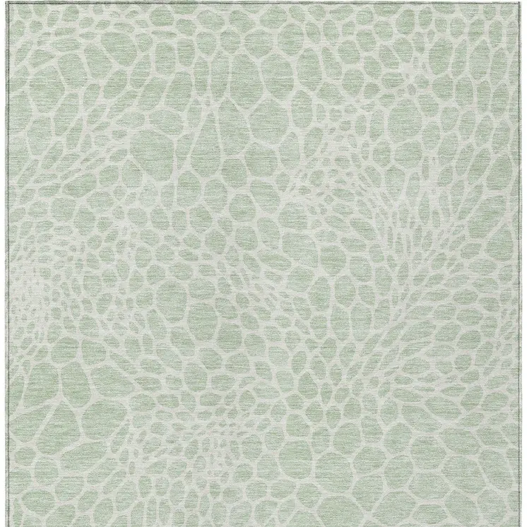 9' X 12' Mint Green And Ivory Geometric Washable Indoor Outdoor Area Rug