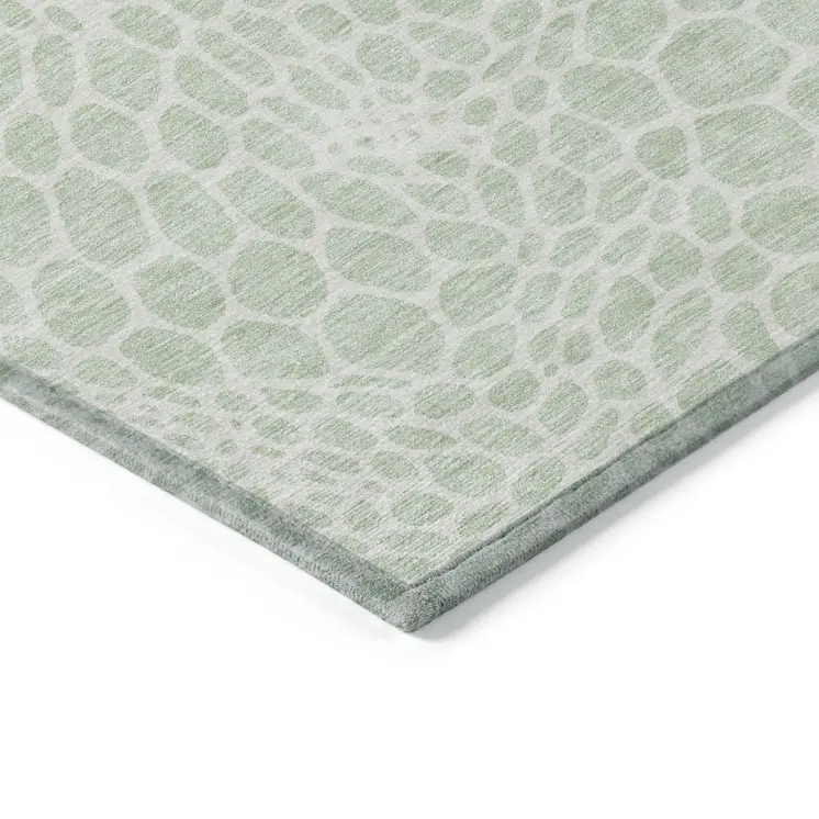 9' X 12' Mint Green And Ivory Geometric Washable Indoor Outdoor Area Rug