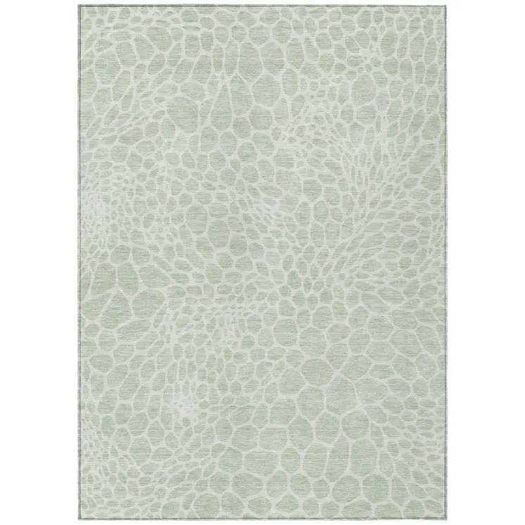 10' X 14' Mint Green And Ivory Geometric Washable Indoor Outdoor Area Rug