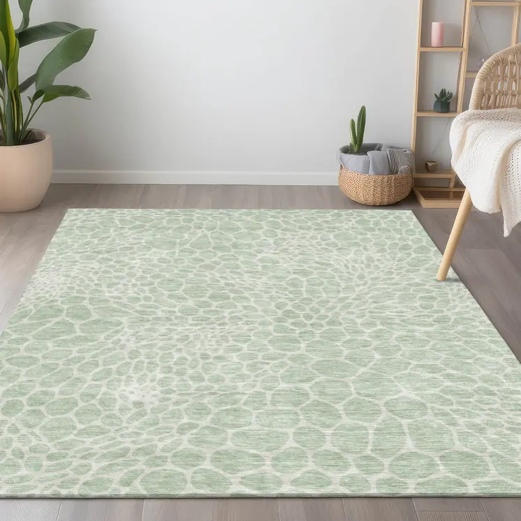 10' X 14' Mint Green And Ivory Geometric Washable Indoor Outdoor Area Rug