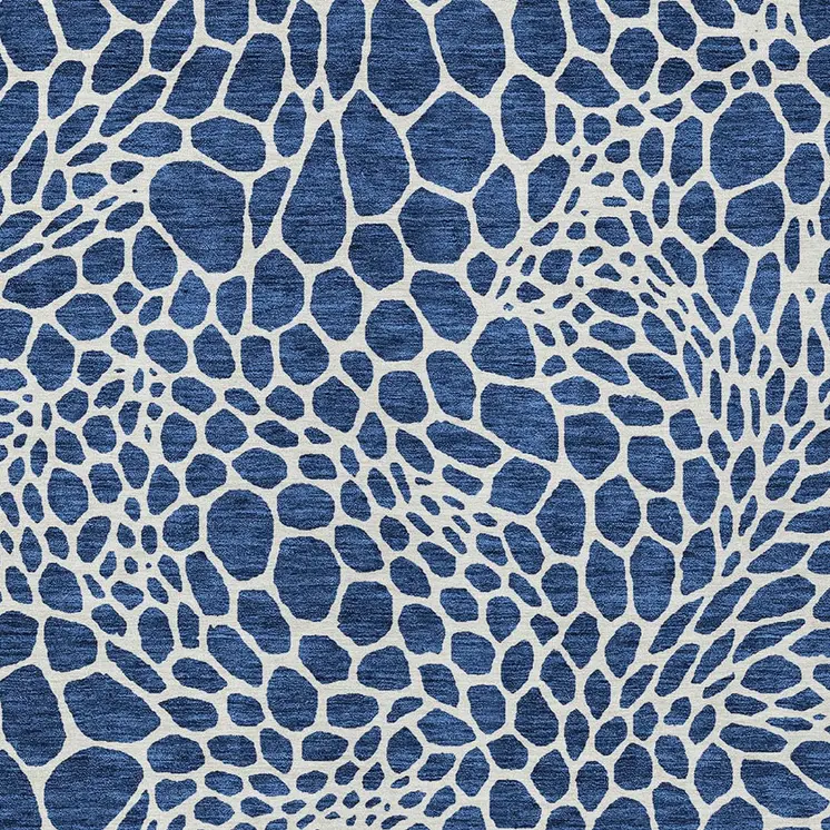3' X 5' Navy Blue And Ivory Geometric Washable Indoor Outdoor Area Rug