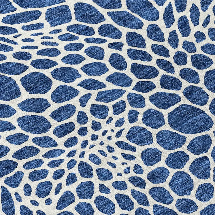 5' X 8' Navy Blue And Ivory Geometric Washable Indoor Outdoor Area Rug