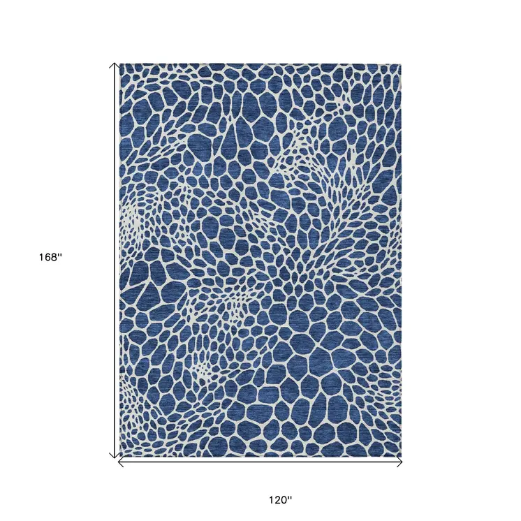 10' X 14' Navy Blue And Ivory Geometric Washable Indoor Outdoor Area Rug