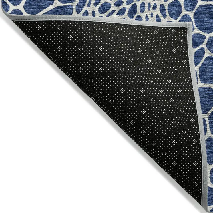 10' X 14' Navy Blue And Ivory Geometric Washable Indoor Outdoor Area Rug