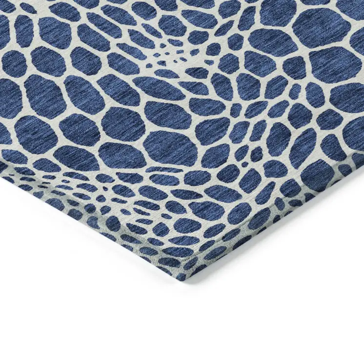 10' X 14' Navy Blue And Ivory Geometric Washable Indoor Outdoor Area Rug