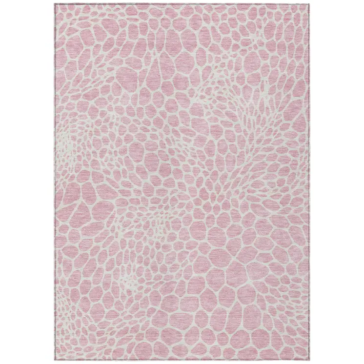 8' X 10' Pink And Ivory Geometric Washable Indoor Outdoor Area Rug