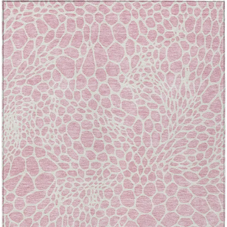 9' X 12' Pink And Ivory Geometric Washable Indoor Outdoor Area Rug