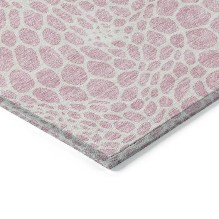 10' X 14' Pink And Ivory Geometric Washable Indoor Outdoor Area Rug