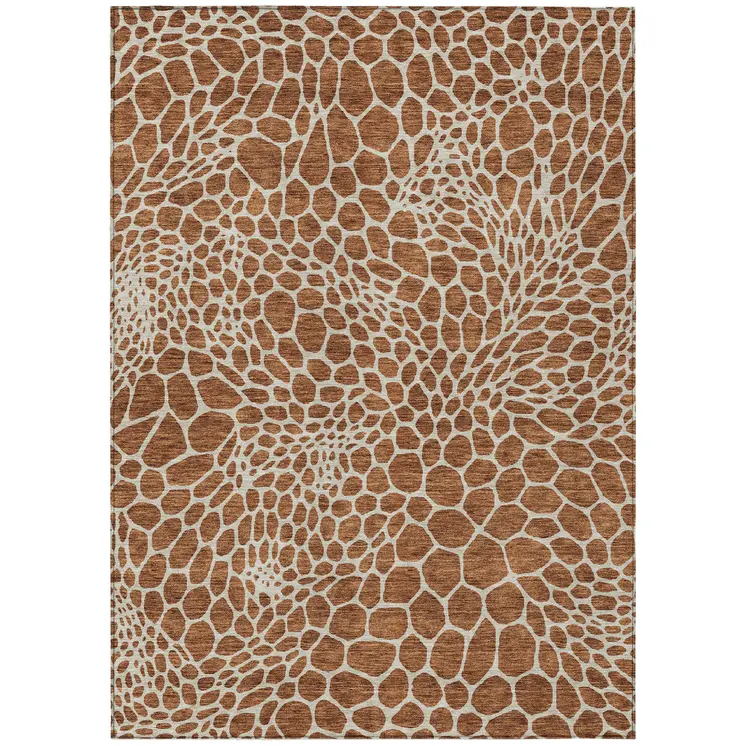 3' X 5' Brown And Beige Geometric Washable Indoor Outdoor Area Rug