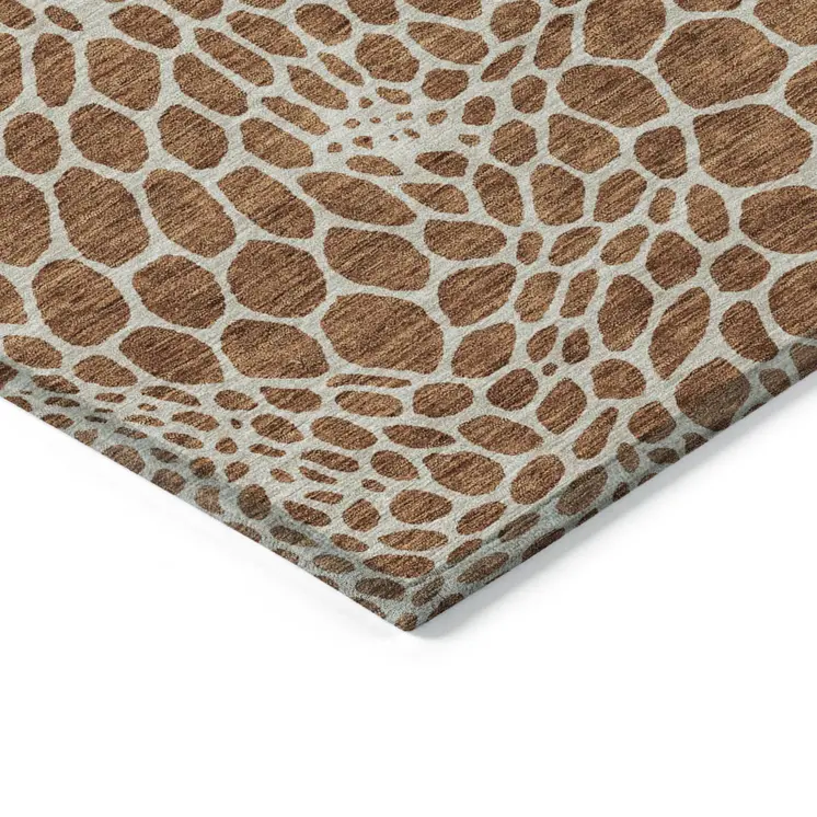 3' X 5' Brown And Beige Geometric Washable Indoor Outdoor Area Rug