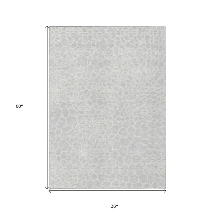 3' X 5' Silver And Gray Geometric Washable Indoor Outdoor Area Rug