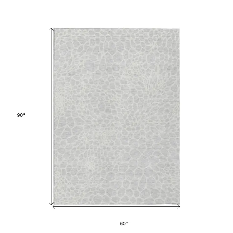 5' X 8' Silver And Gray Geometric Washable Indoor Outdoor Area Rug